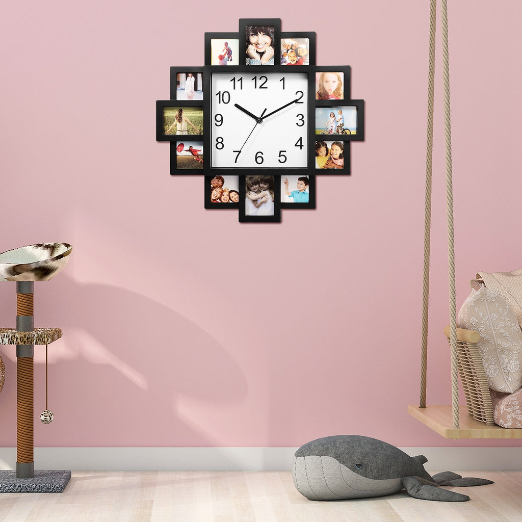 1Pc Photo Frame Clock Picture Collage 12-Picture Display Wall Clock Photowall Wall Hanging Home Decor