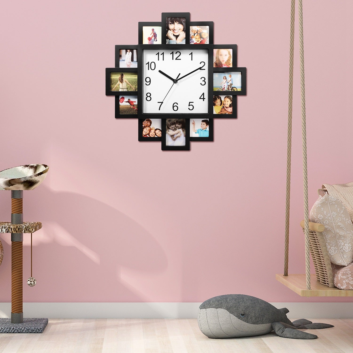 1Pc Photo Frame Clock Picture Collage 12-Picture Display Wall Clock Photowall Wall Hanging Home Decor