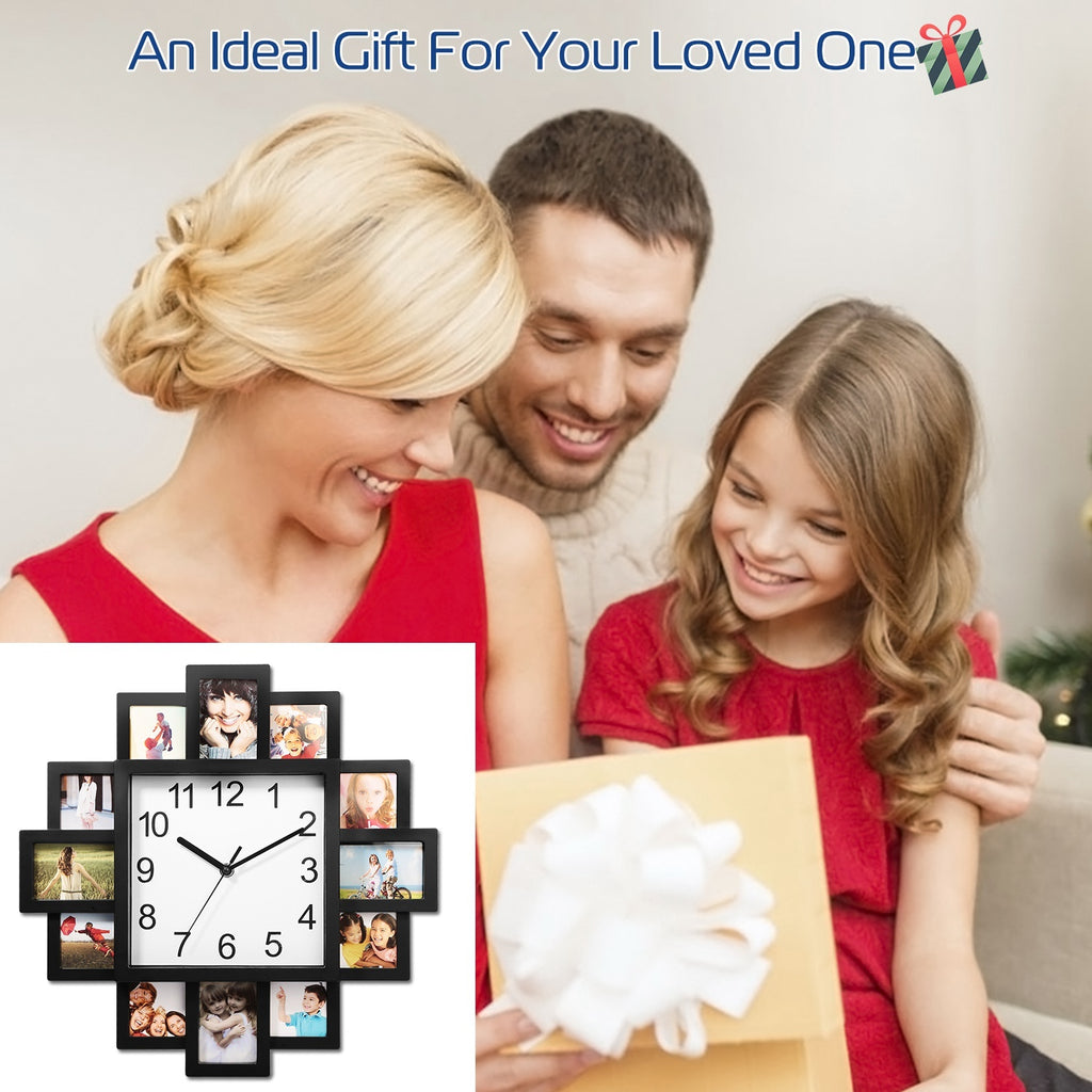 1Pc Photo Frame Clock Picture Collage 12-Picture Display Wall Clock Photowall Wall Hanging Home Decor