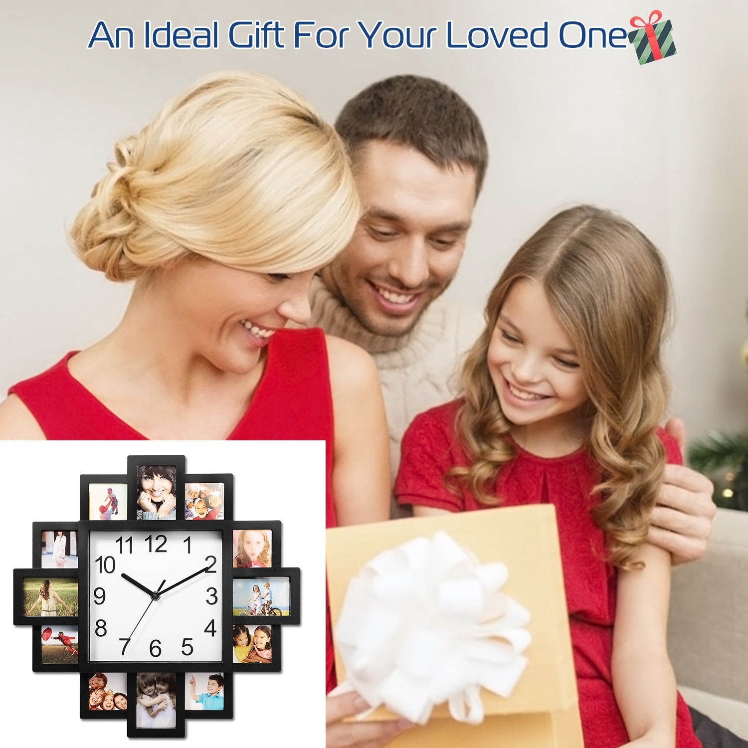 1Pc Photo Frame Clock Picture Collage 12-Picture Display Wall Clock Photowall Wall Hanging Home Decor
