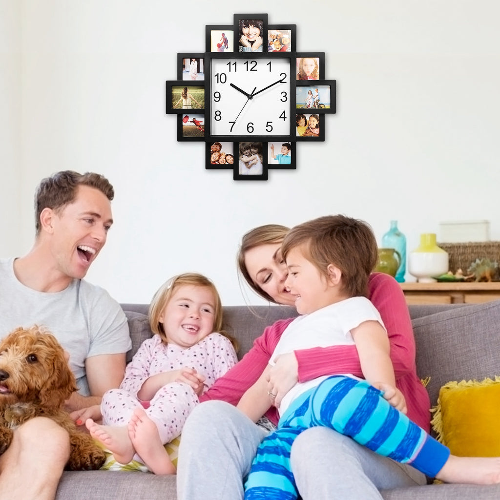 1Pc Photo Frame Clock Picture Collage 12-Picture Display Wall Clock Photowall Wall Hanging Home Decor